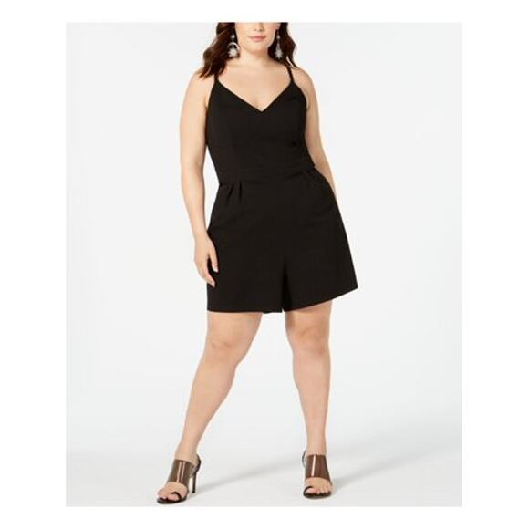 Emerald Sundae Juniors' Plus Size Lace Racerback Romper Black 1X - Picture 1 of 10
